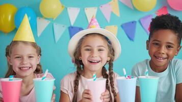 ai generado niños fiesta Anuncio antecedentes con Copiar espacio foto