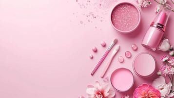 AI generated Make up products advertisment background with copy space photo