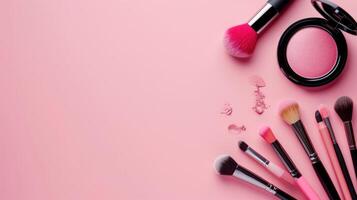 AI generated Make up products advertisment background with copy space photo