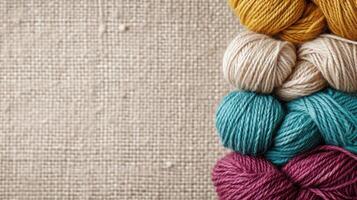 AI generated knitting advertisment background with copy space photo