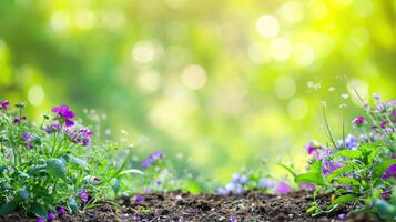 AI generated magic beautuful gardening background with copy space photo