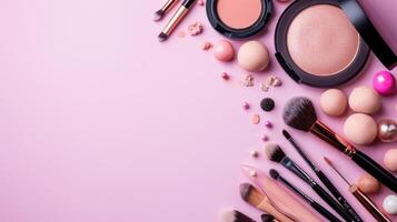 AI generated Make up products advertisment background with copy space photo