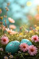 AI generated magic beautuful easter background with copy space photo