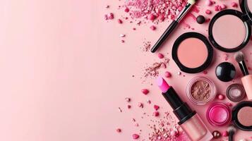 AI generated Make up products advertisment background with copy space photo