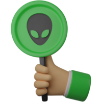 3d illustration hand holding alien sign png