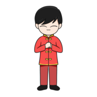 Chinese New Year Cartoon Character illustration Adorable boy with Black Hair and Lucky Aura. png