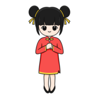 chinois Nouveau année dessin animé personnage illustration adorable fille avec noir cheveux et chanceux aura. png