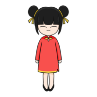 Chinese New Year Cartoon Character illustration Adorable Girl with Black Hair and Lucky Aura. png