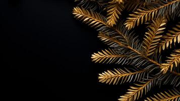 AI generated Gold Pine Needles Isolated On Black Background photo