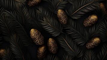 AI generated Gold Pine Needles Isolated On Black Background photo