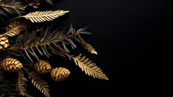 AI generated Gold Pine Needles Isolated On Black Background photo