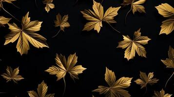 AI generated Gold Maple Leaves Isolated On Black Background photo