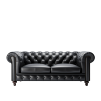 ai generiert modern schwarz Leder Sofa auf ein klar Segeltuch png