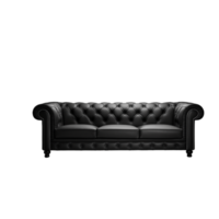 ai gegenereerd zwart leer sofa temidden van de duidelijkheid van een transparant instelling png