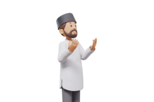 3d illustration of man muslim greeting, pointing and showing something at camera with transparent background png