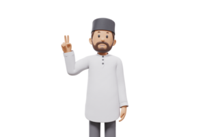 3d illustration of man muslim greeting, pointing and showing something at camera with transparent background png