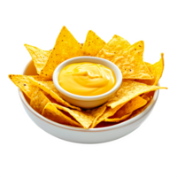 AI generated Nachos with Cheese Dipping Sauce on Transparent Background. Generative AI png