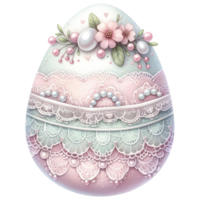 AI generated Easter egg adorned with lace and pearls in pink and mint green color png