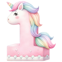 AI generated Pink and rainbow unicorn cake number shape png