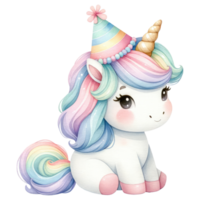 ai généré Licorne dans arc en ciel et blanc couleurs pour bébé et les filles anniversaire fête png