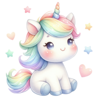 AI generated Unicorn in rainbow and white colors for baby and girls birthday party png