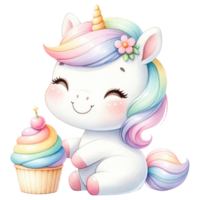 AI generated Unicorn in rainbow and white colors for baby and girls birthday party png