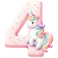 AI generated Pink and rainbow unicorn cake number shape png