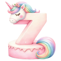 ai generato rosa e arcobaleno unicorno torta numero forma png