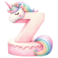 AI generated Pink and rainbow unicorn cake number shape png