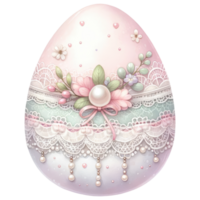 AI generated Easter egg adorned with lace and pearls in pink and mint green color png