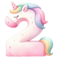 ai generato rosa e arcobaleno unicorno torta numero forma png