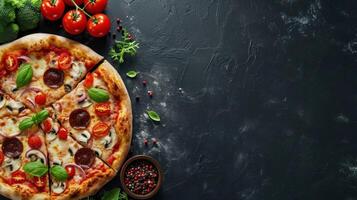 AI generated Pizza advertisment background with copy space photo