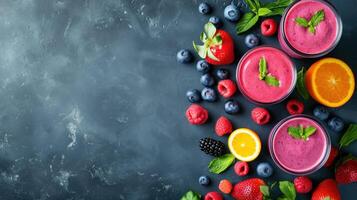 AI generated Smoothie advertisment background with copy space photo