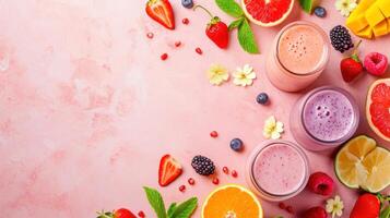 AI generated Smoothie advertisment background with copy space photo