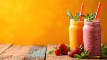 AI generated Smoothie advertisment background with copy space photo