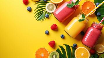 AI generated Smoothie advertisment background with copy space photo