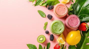 AI generated Smoothie advertisment background with copy space photo