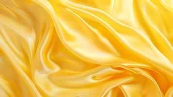 AI generated Yellow silk shiny fabric background. Fabric with folds highly detailed. Top view macro photo. High-resolution. AI Generative photo