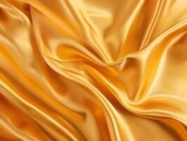 AI generated Gold orange shiny fabric background. Fabric with folds highly detailed. Top view macro photo. High-resolution. AI Generative photo