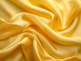 AI generated Yellow silk shiny fabric background. Fabric with folds highly detailed. Top view macro photo. High-resolution. AI Generative photo