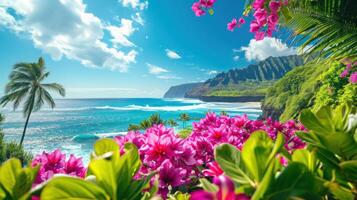 AI generated Travelling to Hawaii advertisment background with copy space photo