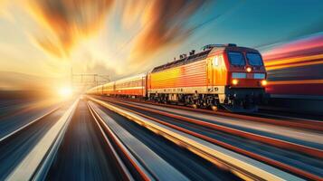 AI generated Train delivery advertisment background with copy space photo