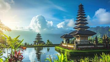 AI generated Travelling to Bali advertisment background with copy space photo