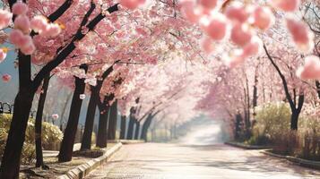 AI generated peaceful stroll beneath a canopy of blooming cherry blossoms photo