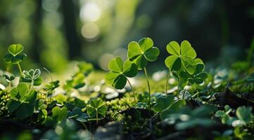 ai generado trébol hojas con un hermosa verde antecedentes foto