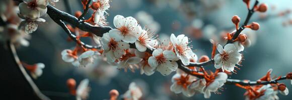 AI generated the flower branch is covered in white blossoms photo