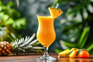 AI generated Glass with tropical non-alcoholic cocktail with pineapple juice. AI generated. photo