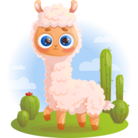 linda llama alpaca con cactus png