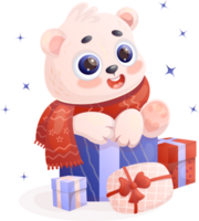 polar bear cub with gift png