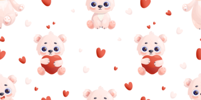 seamless pattern with white polar bear with hearts png